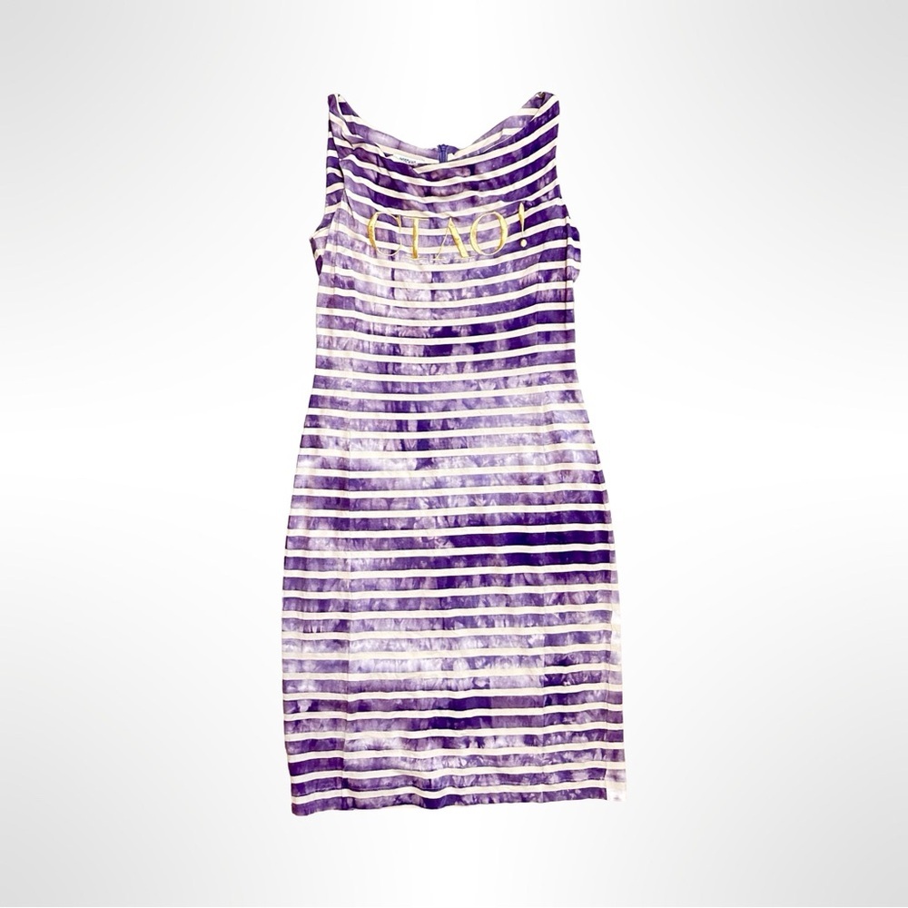 Y2K Moschino Cheap Chic Ciao Purple White Striped Cotton Jersey Sleeveless Dress - Picture 2 of 9